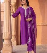 Women Ethnic Motifs Embroidered Regular Thread Work Liva Kurta with Trousers & With Dupatta