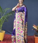 Violet zari woven paithani silk blend saree with blouse