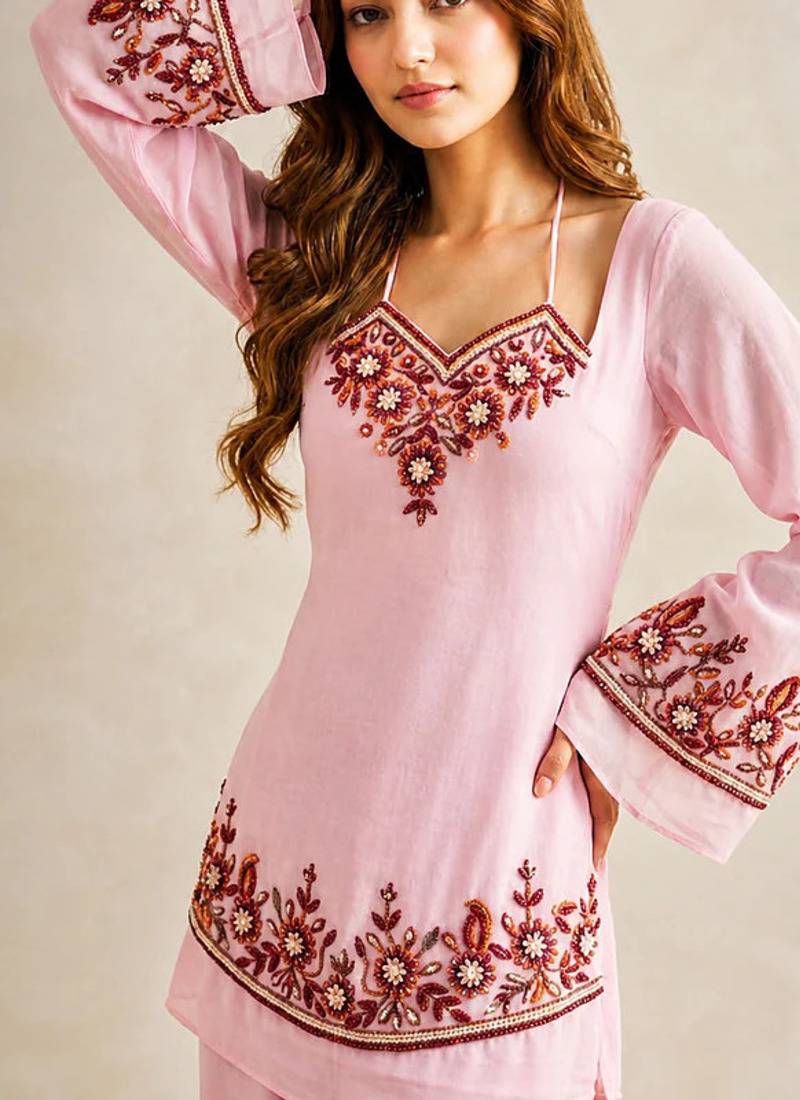 Thread Fendy Satin Fabric Straight Kurta Palazzo Set
