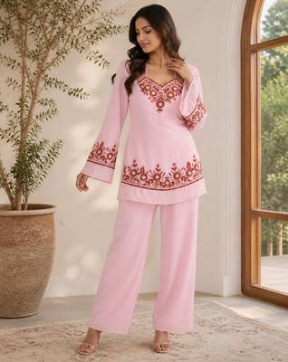 Thread Fendy Satin Fabric Straight Kurta Palazzo Set 5
