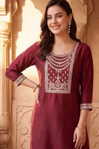 Women Ethnic Motifs Embroidered Regular Thread Work Liva Kurta with Trousers