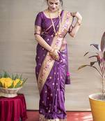 Magenta purple zari woven paithani silk blend saree with blouse