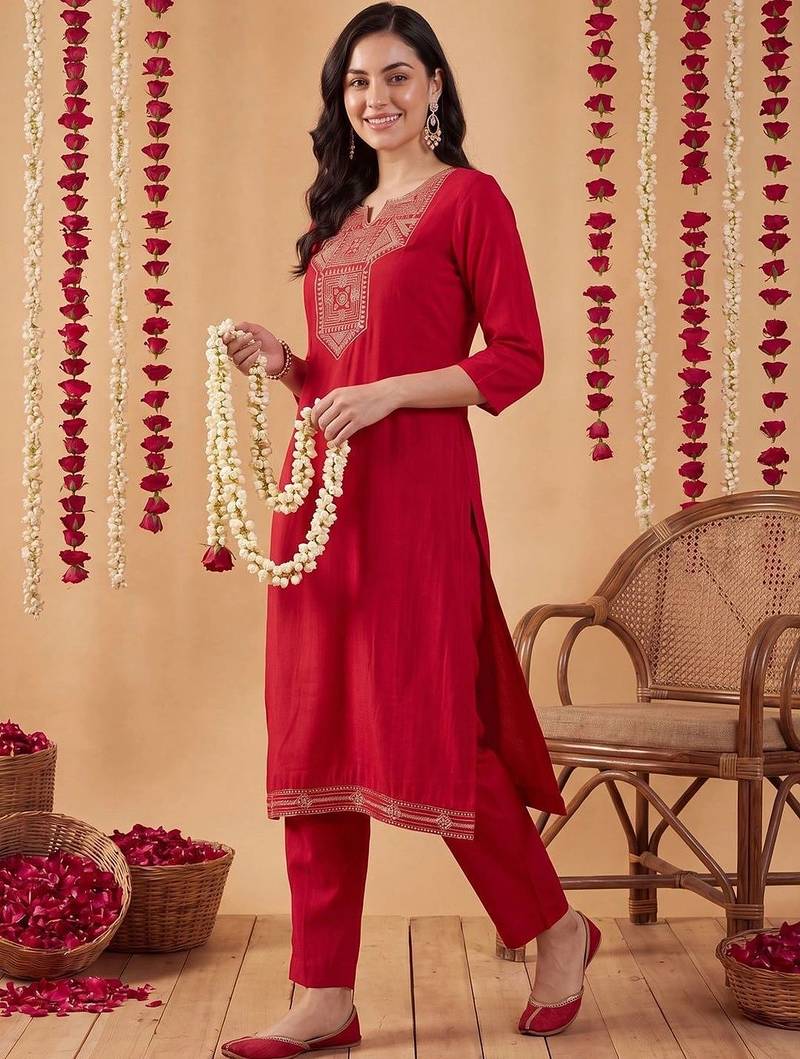 Women Ethnic Motifs Embroidered Regular Thread Work Kurta with Trousers