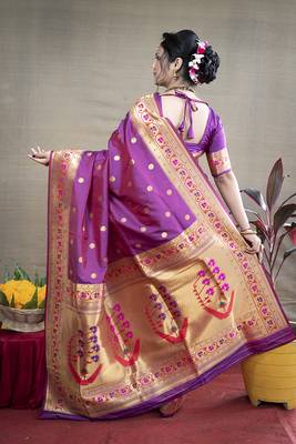 Purple zari woven paithani silk blend saree with blouse 2