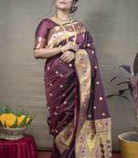 Maroon zari woven paithani silk blend saree with blouse