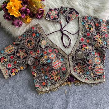 Plum apple cut heavy coding work blouse 1