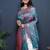 Teal blue paithani silk blend saree with silver zari border