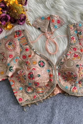 Beige apple cut heavy coding work blouse