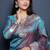 Teal blue paithani silk blend saree with silver zari border