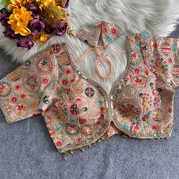Beige apple cut heavy coding work blouse 2