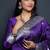 Purple paithani silk blend saree with silver zari border