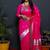 Rani pink paithani silk blend saree with silver zari border