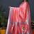 Peach paithani silk blend saree with silver zari border