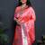 Peach paithani silk blend saree with silver zari border