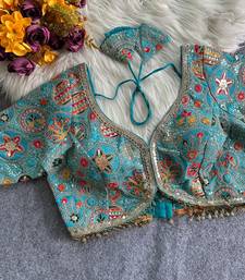 Blue apple cut heavy coding work blouse