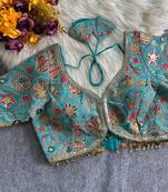 Blue apple cut heavy coding work blouse