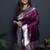 Wine paithani silk blend saree with silver zari border
