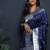 Navy blue paithani silk blend saree with silver zari border