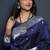 Navy blue paithani silk blend saree with silver zari border