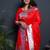 Red paithani silk blend saree with silver zari border