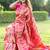 Rani pink paithani silk blend saree with gold zari & peacock meenakari motif