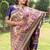 Purple & gold paithani silk blend saree with gold zari & peacock meenakari motif