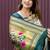 Dark green & gold paithani silk blend saree with gold zari & peacock meenakari motif