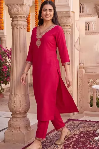 Women Ethnic Motifs Regular Liva Kurta with Trousers