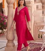 Women Ethnic Motifs Regular Liva Kurta with Trousers