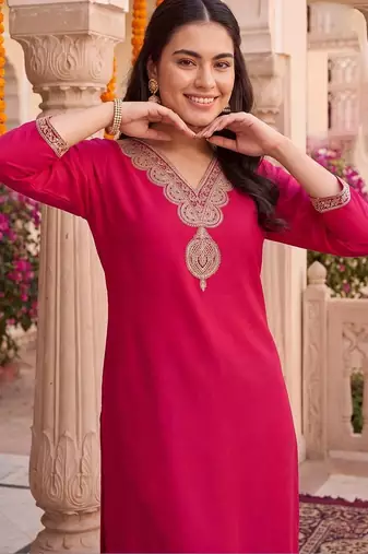 Women Ethnic Motifs Regular Liva Kurta with Trousers