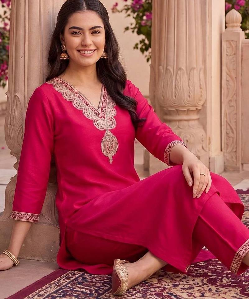 Women Ethnic Motifs Regular Liva Kurta with Trousers