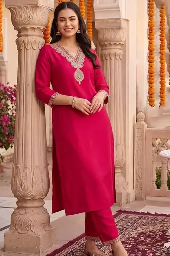 Women Ethnic Motifs Regular Liva Kurta with Trousers