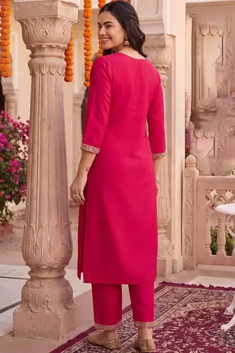 Women Ethnic Motifs Regular Liva Kurta with Trousers