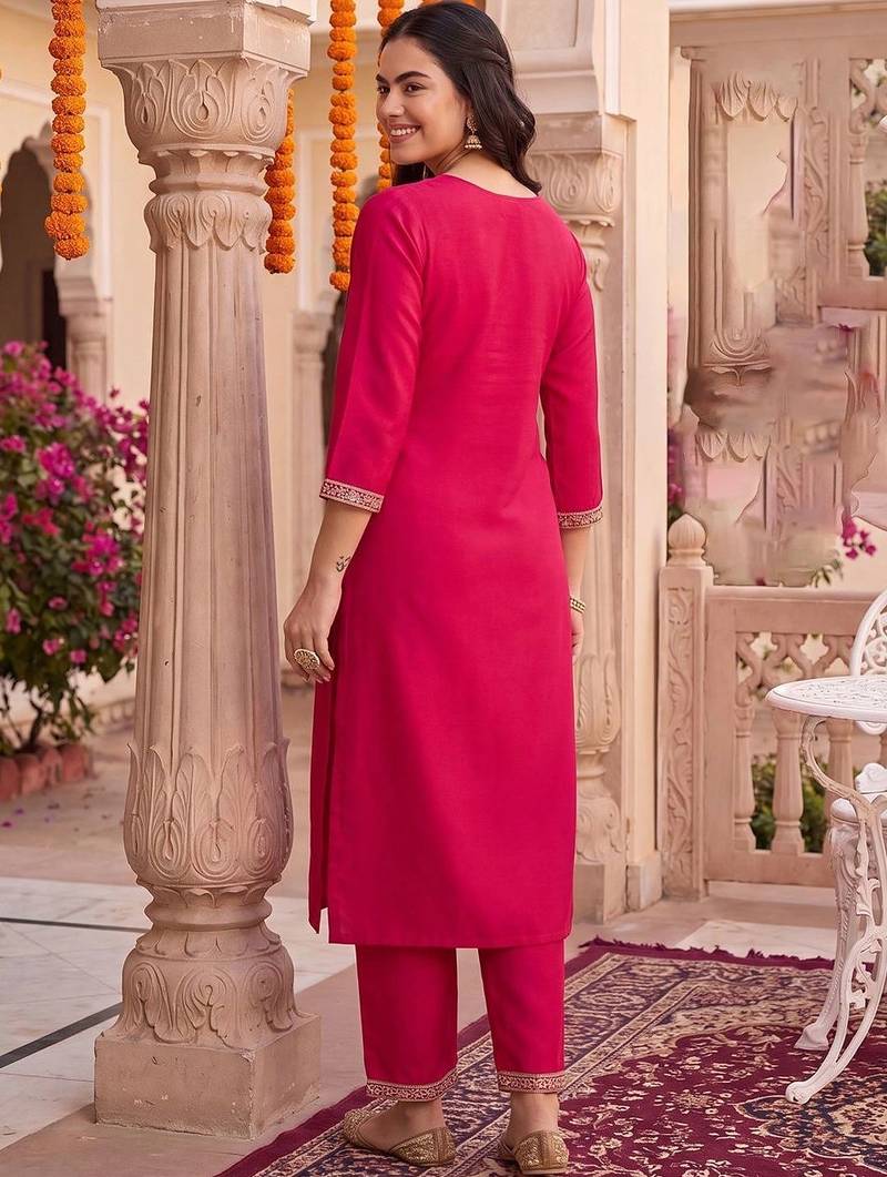 Women Ethnic Motifs Regular Liva Kurta with Trousers