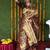 Maroon & gold paithani silk blend saree with gold zari & peacock meenakari motif