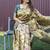 Beige and dark green paithani silk blend saree with peacock motif