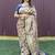 Beige and navy bkue paithani silk blend saree with peacock motif