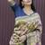 Beige and navy bkue paithani silk blend saree with peacock motif