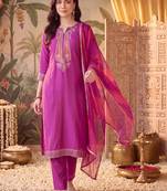 Women Ethnic Motifs Embroidered Regular Thread Work Kurta with Trousers & With Dupatta