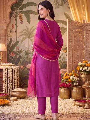 Women Ethnic Motifs Embroidered Regular Thread Work Kurta with Trousers & With Dupatta 4
