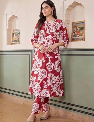 Women Floral Printed Regular Pure Cotton Kurta with Trousers 1