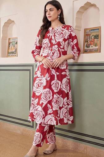 Women Floral Printed Regular Pure Cotton Kurta with Trousers