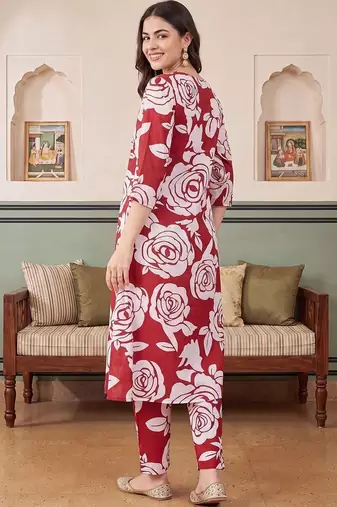Women Floral Printed Regular Pure Cotton Kurta with Trousers