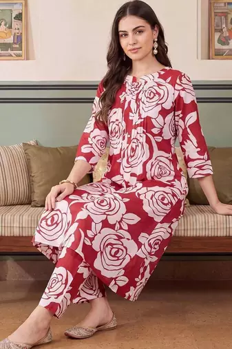 Women Floral Printed Regular Pure Cotton Kurta with Trousers