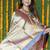 Beige and grey paithani silk blend saree with peacock motif
