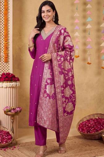 Women Regular Kurta with Trousers & With Dupatta
