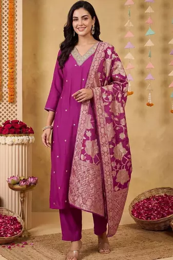 Women Regular Kurta with Trousers & With Dupatta