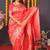 Red silk blend banarasi saree with zari weaving