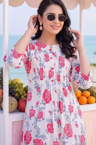 Women Floral Printed Regular Pure Cotton Kurta with Trousers