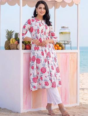 Women Floral Printed Regular Pure Cotton Kurta with Trousers 6
